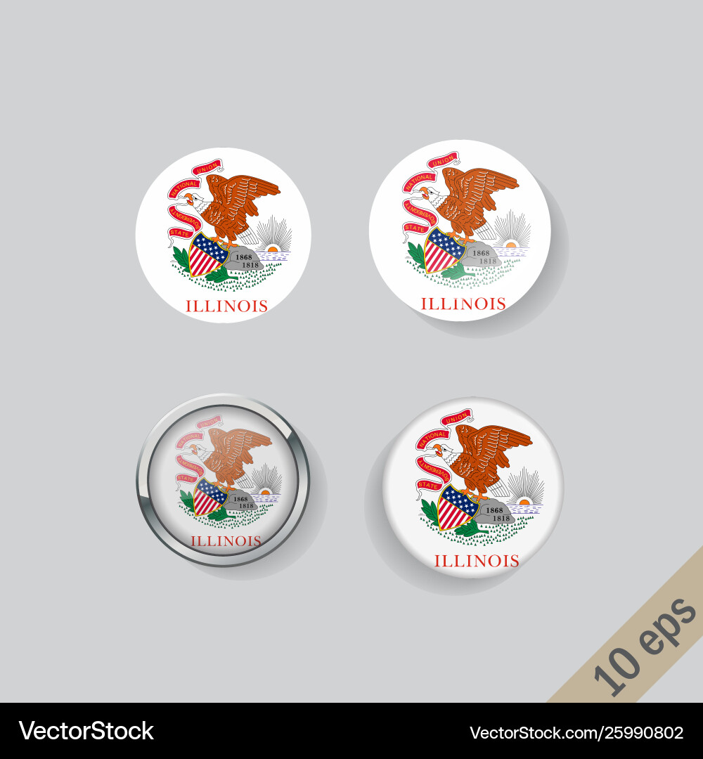Set round buttons with image illinois vector image