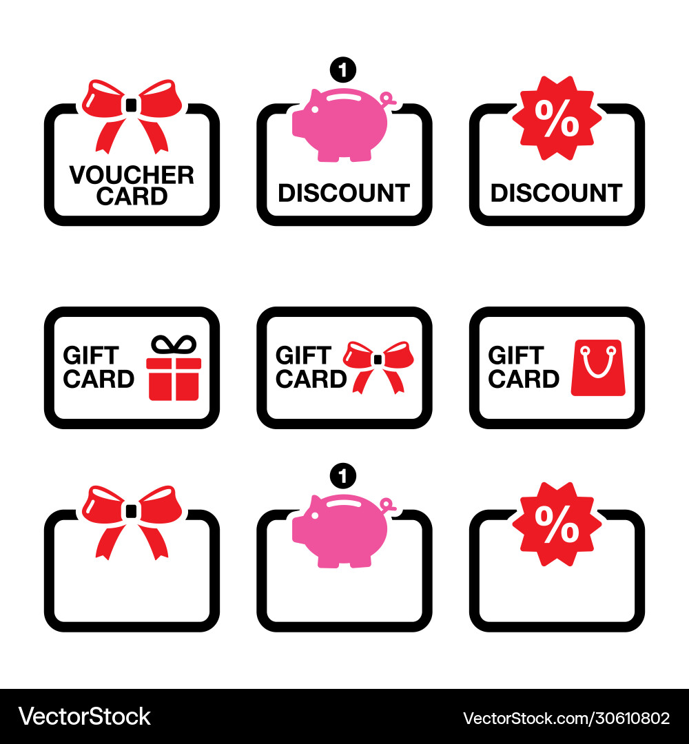 Voucher gift discount card sale icon set Voucher gift discount card sale icon set vector image