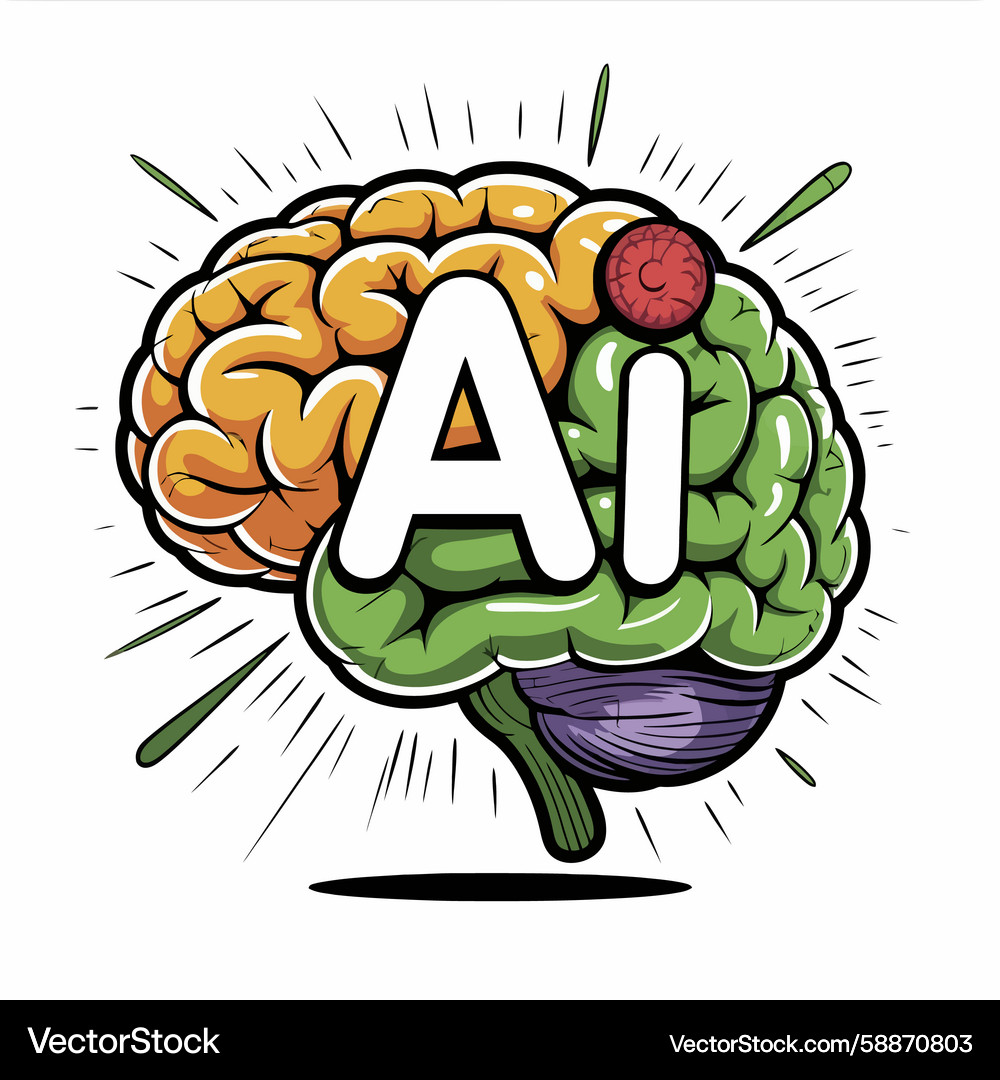 Artificial intelligence brain with ai text Artificial intelligence brain with ai text Vector Image