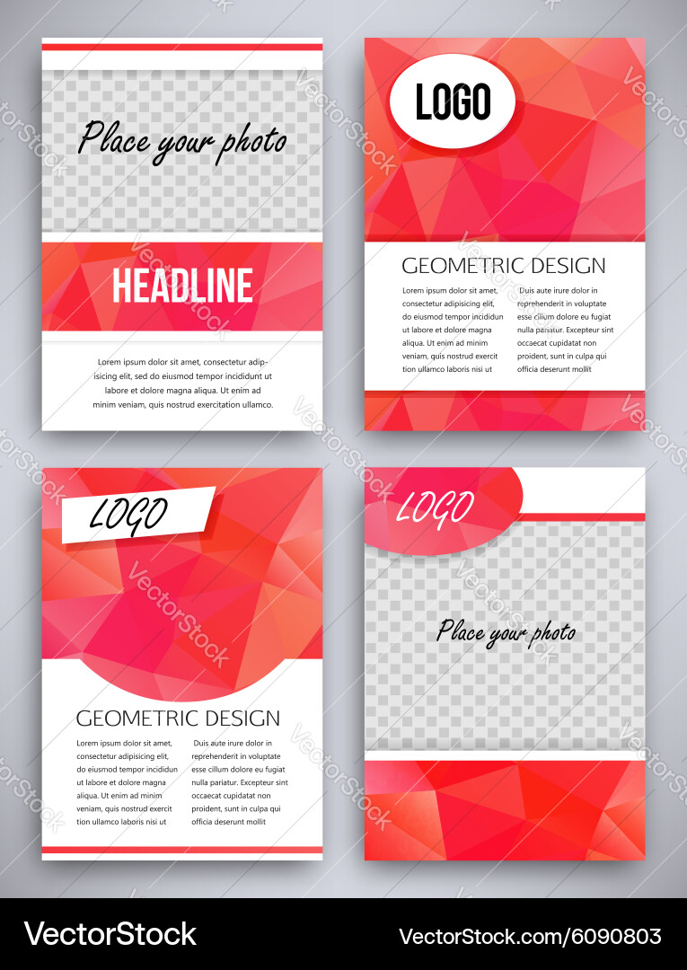Big set of red triangular design flyer template vector image