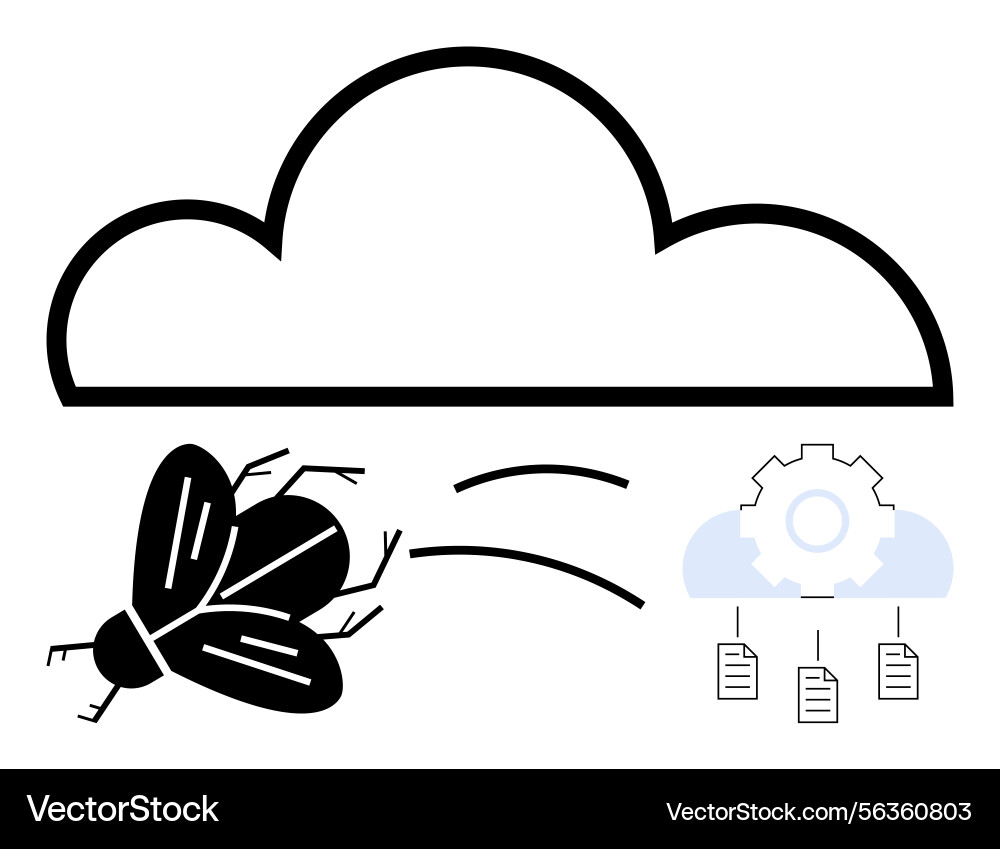 Bug in cloud system highlighting issues data Bug in cloud system highlighting issues data vector image
