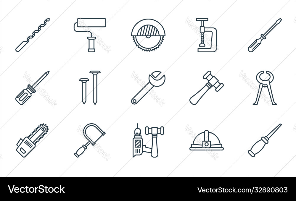 Carpentry line icons linear set quality Carpentry line icons linear set quality vector image