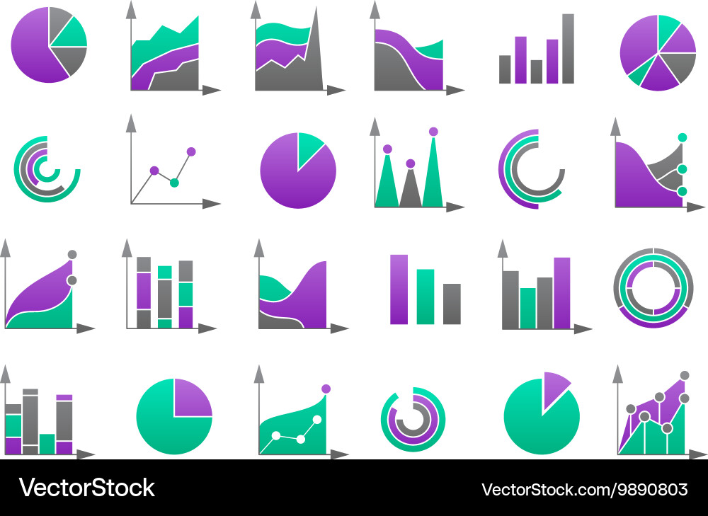 Colored Chart Icons - Data Visualization Set vector image