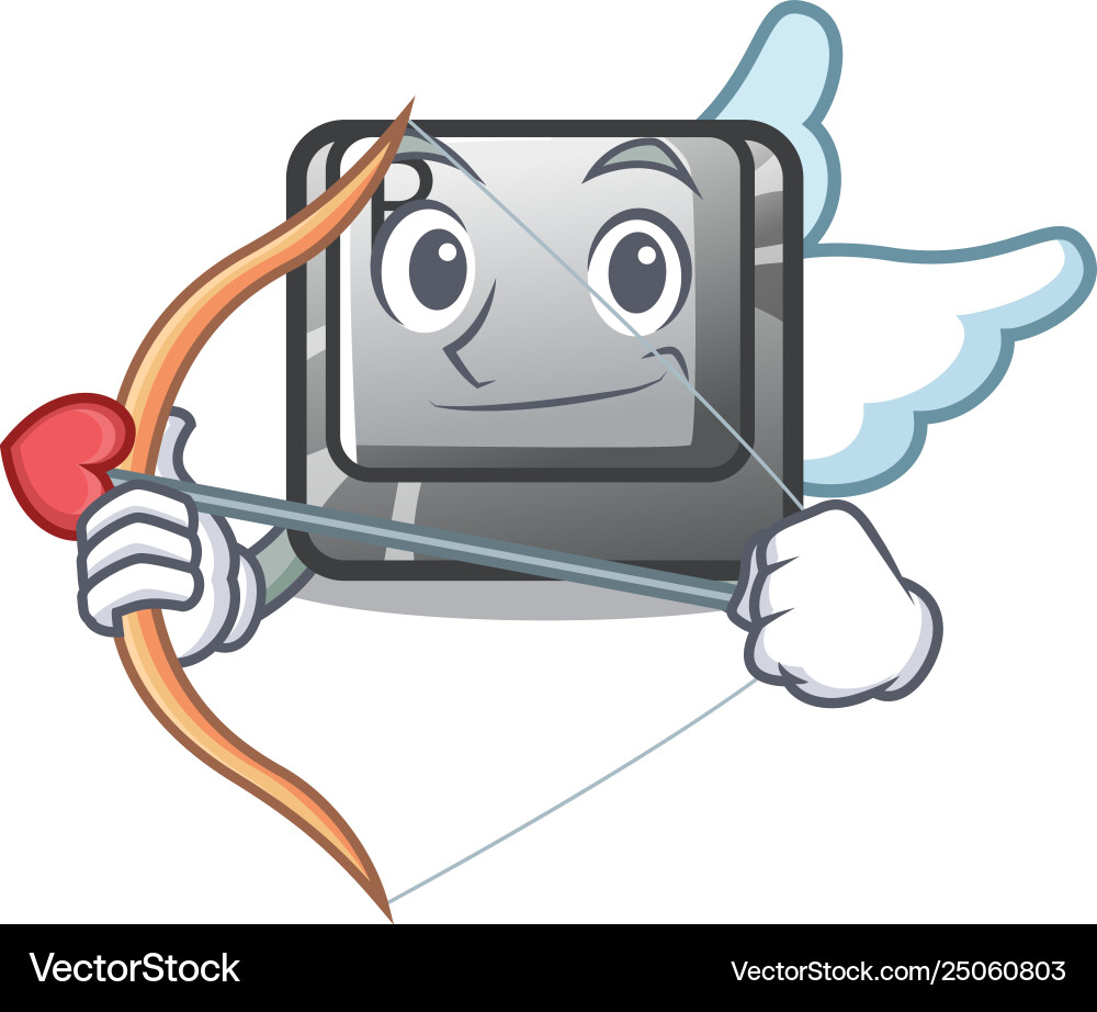 Cupid r button installed on cartoon keyboard Cupid r button installed on cartoon keyboard vector image