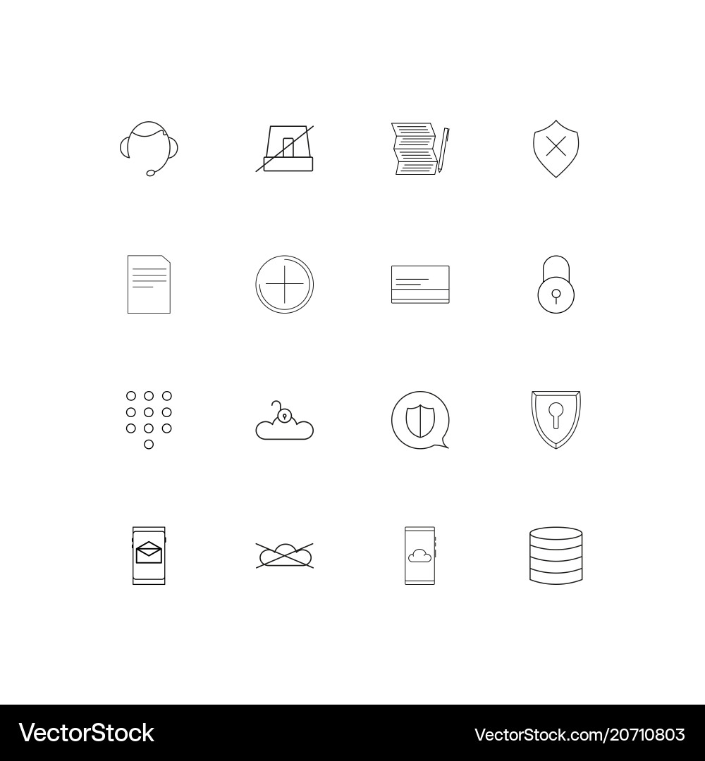 Cyber security simple linear icons set outlined vector image