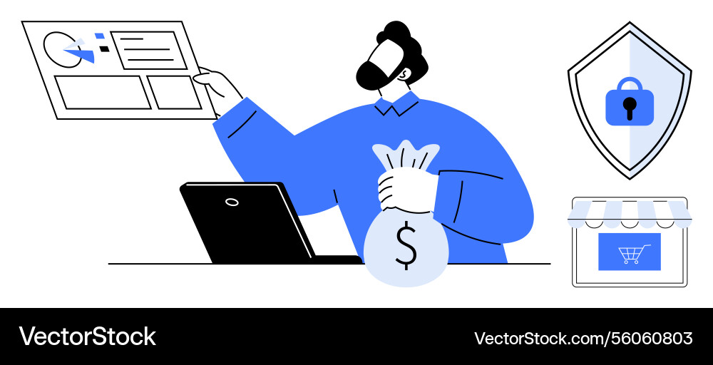 Man analyzing digital data for financial security Man analyzing digital data for financial security vector image