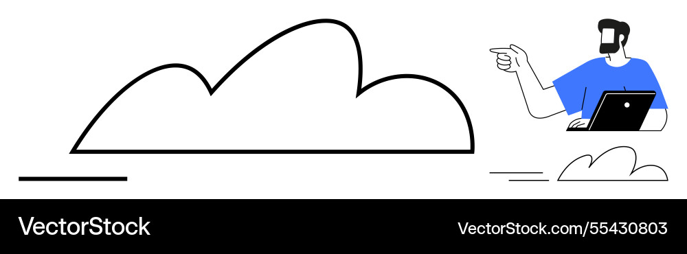 Man using laptop points towards cloud Man using laptop points towards cloud vector image