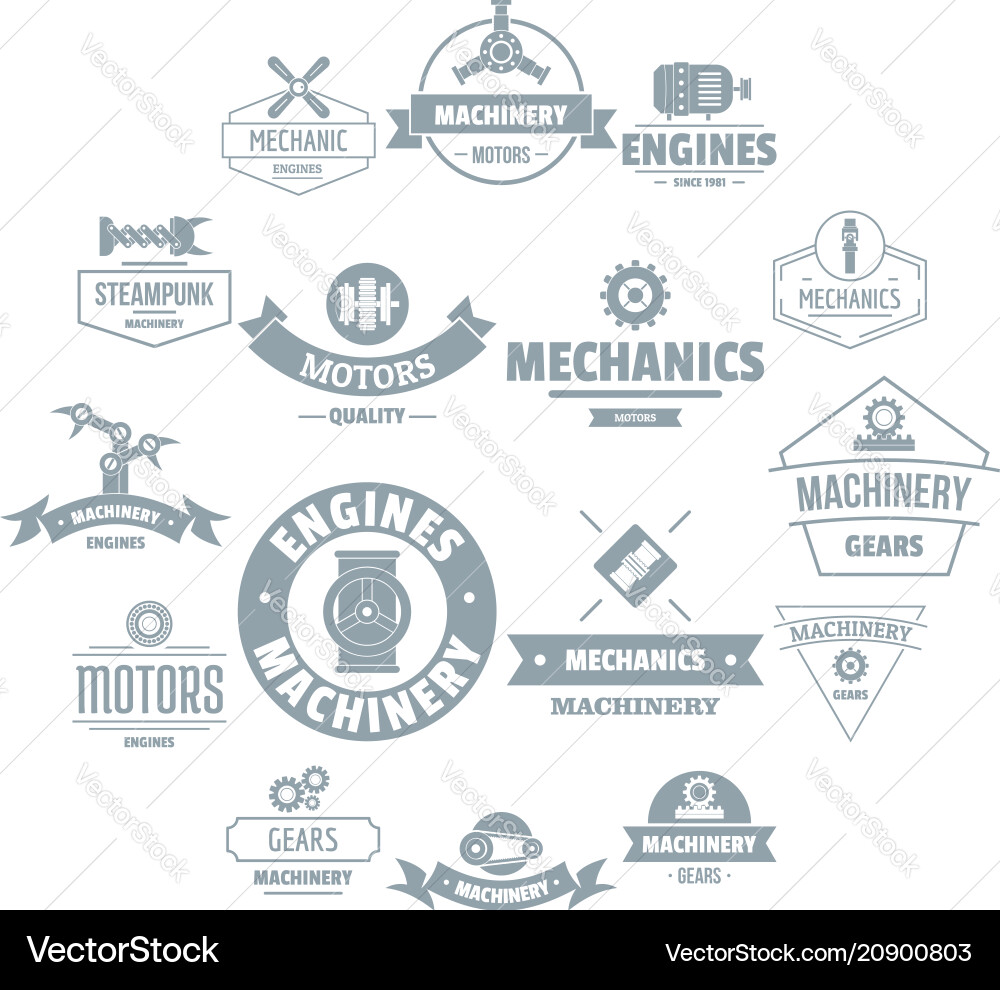 Mechanics logo icons set simple style Mechanics logo icons set simple style vector image