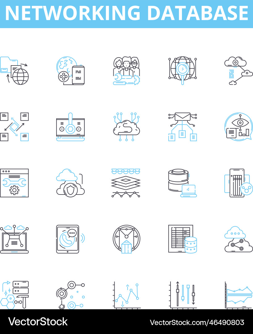 Networking database line icons set network Networking database line icons set network Vector Image