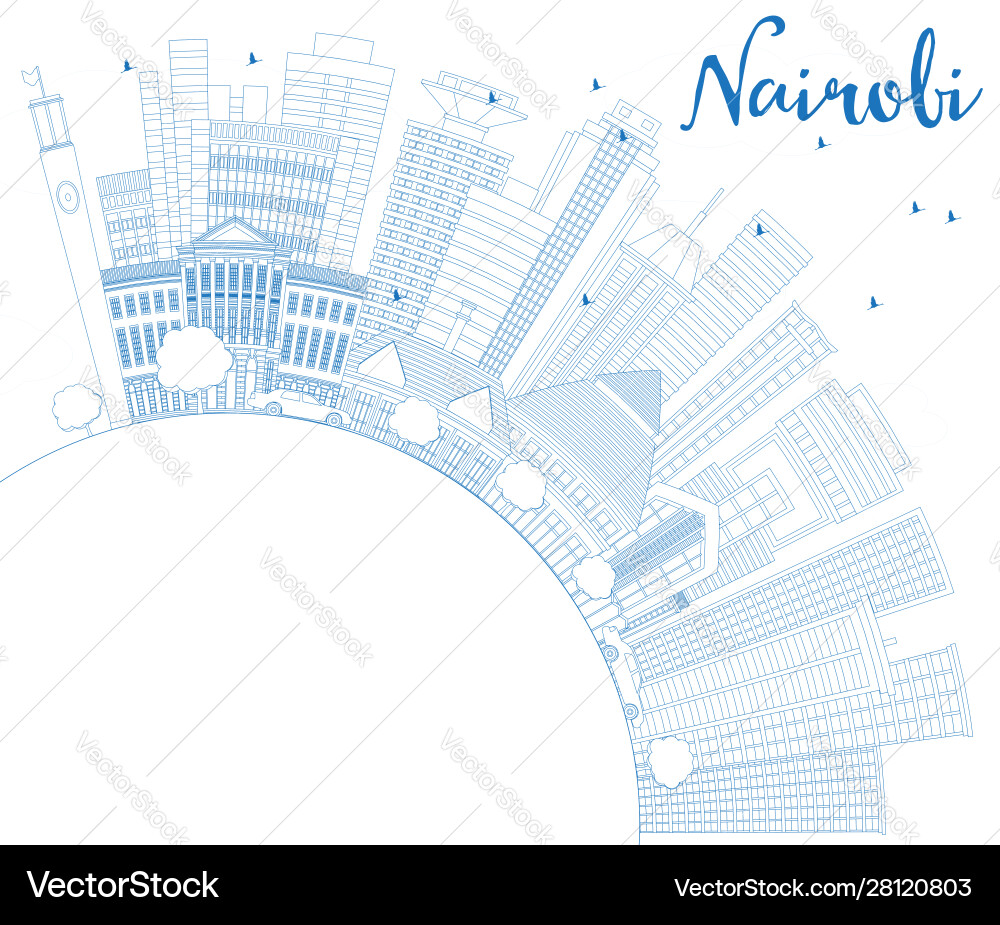Outline nairobi kenya city skyline with blue Outline nairobi kenya city skyline with blue vector image
