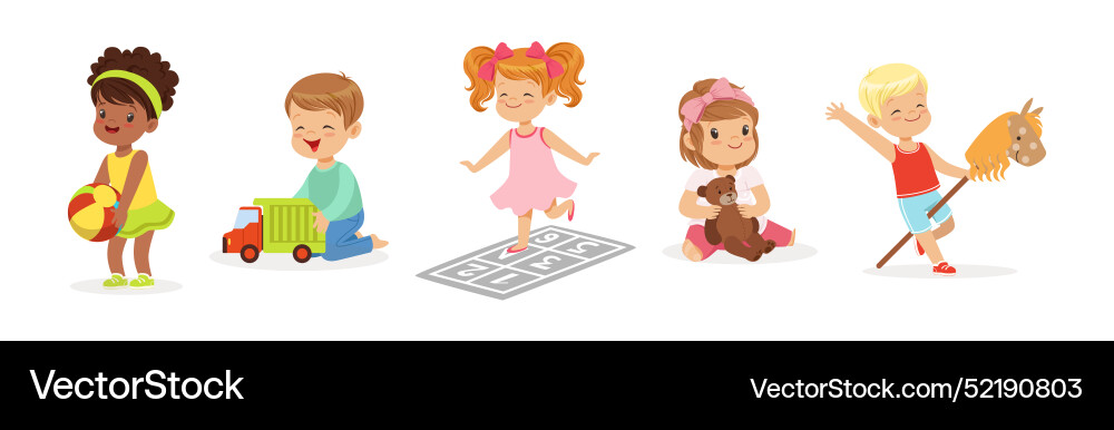 Playful Kind Charakter genießen Spielzeit Freizeit Playful Kind Charakter genießen Spielzeit Freizeit vektorbild