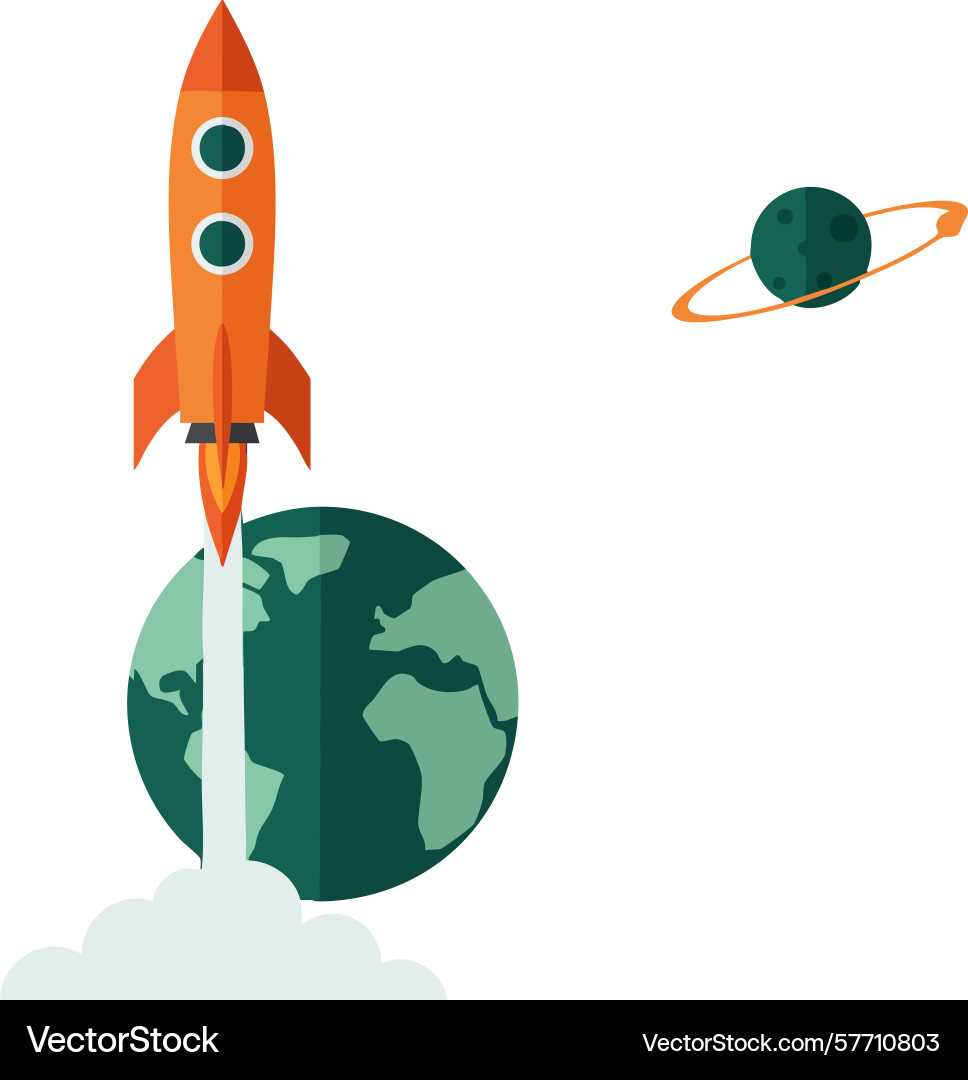 Rocket launching from earth with orbiting planet Rocket launching from earth with orbiting planet Vector Image