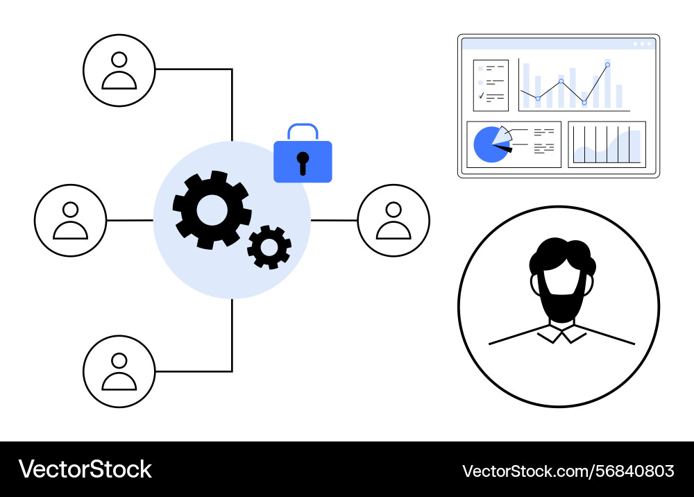 Secure data collaboration with connected team Secure data collaboration with connected team vector image