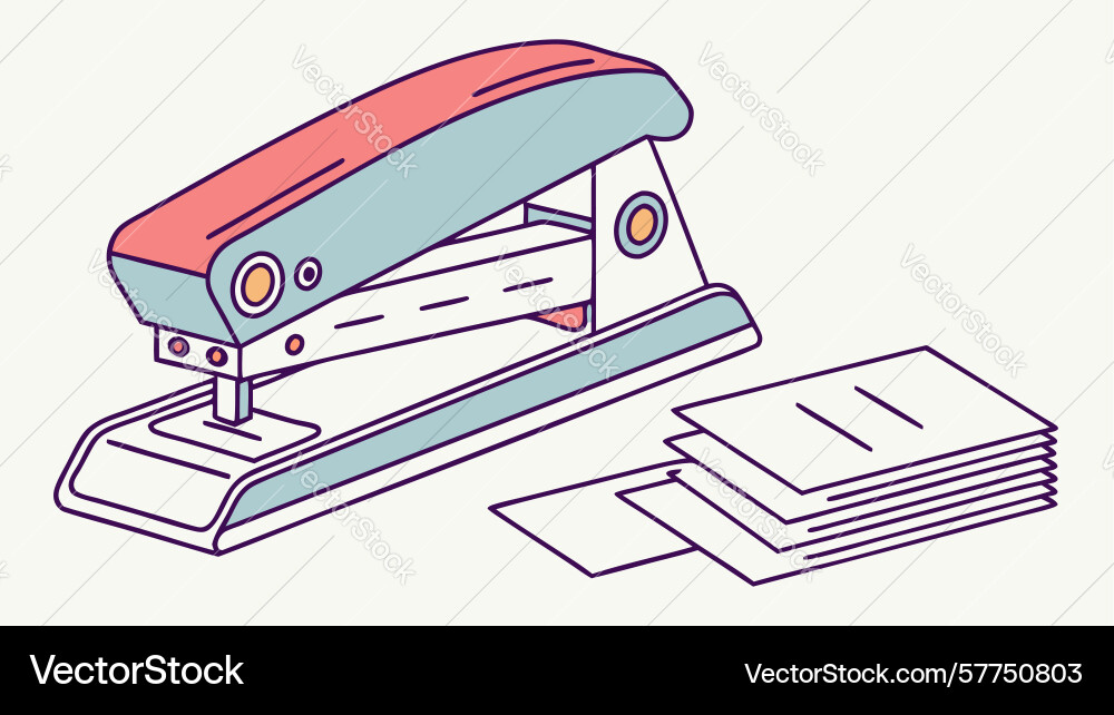 Stapler with paper stack document binding Vector Image