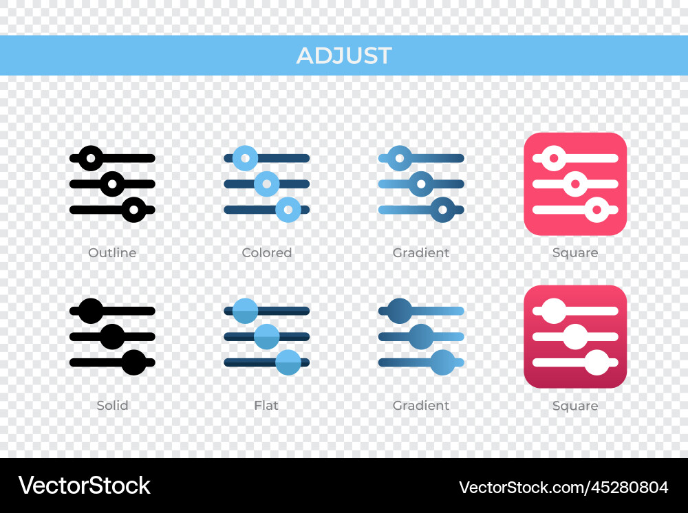 Adjust icon in different style icons vector image