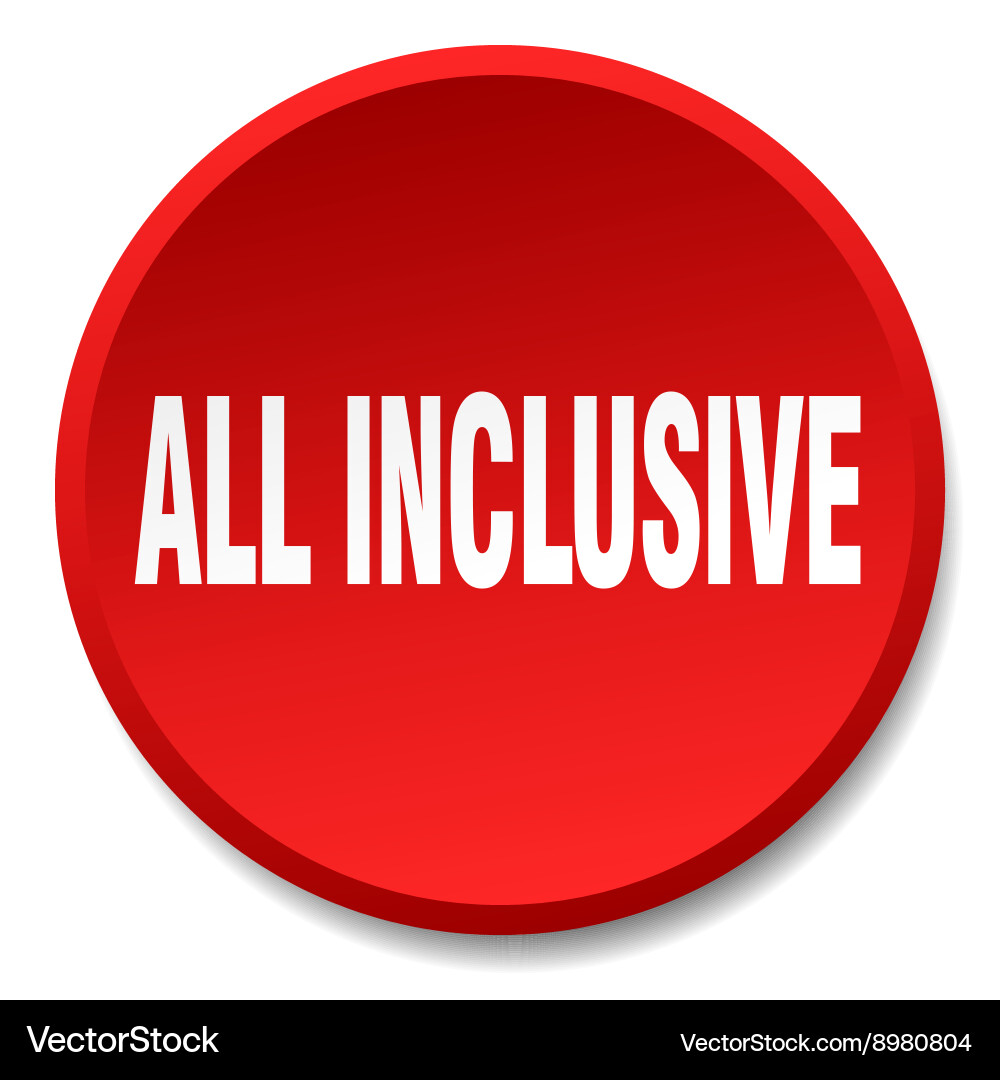 All inclusive red round flat isolated push button vector image