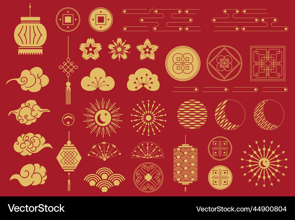 Chinesische Elemente und ornates isoliert in flach Chinesische Elemente und ornates isoliert in flach vektorbild