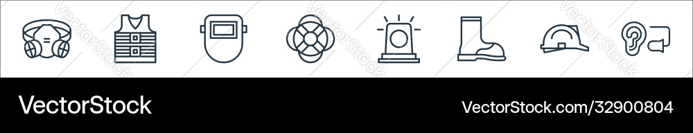 Flat rescue and protective line icons linear set Vector Image