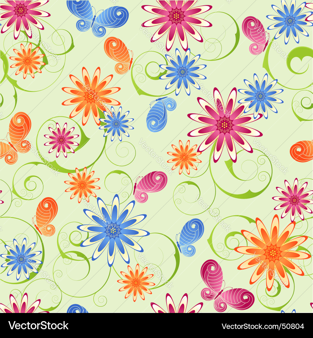 Floral Butterfly Seamless Pattern vector image