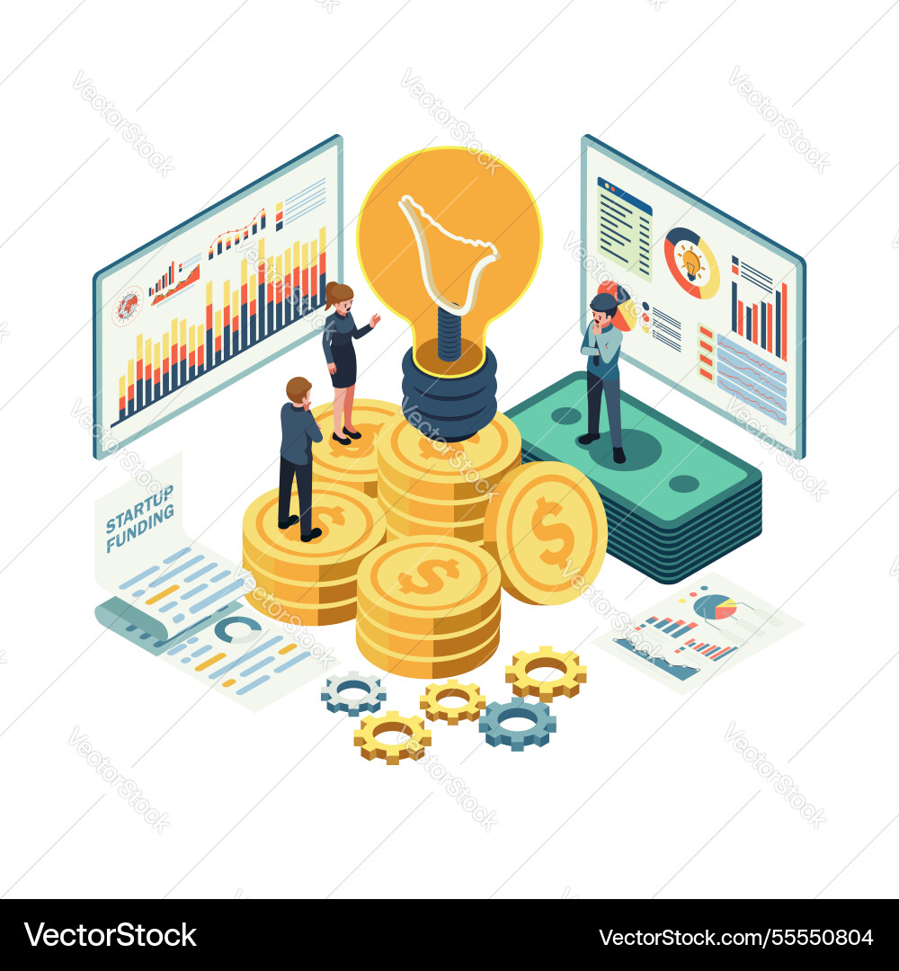 Isometric startup funding and financial planning Isometric startup funding and financial planning vector image