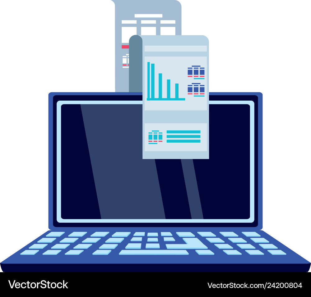 Laptop computer and document with infographic vector image