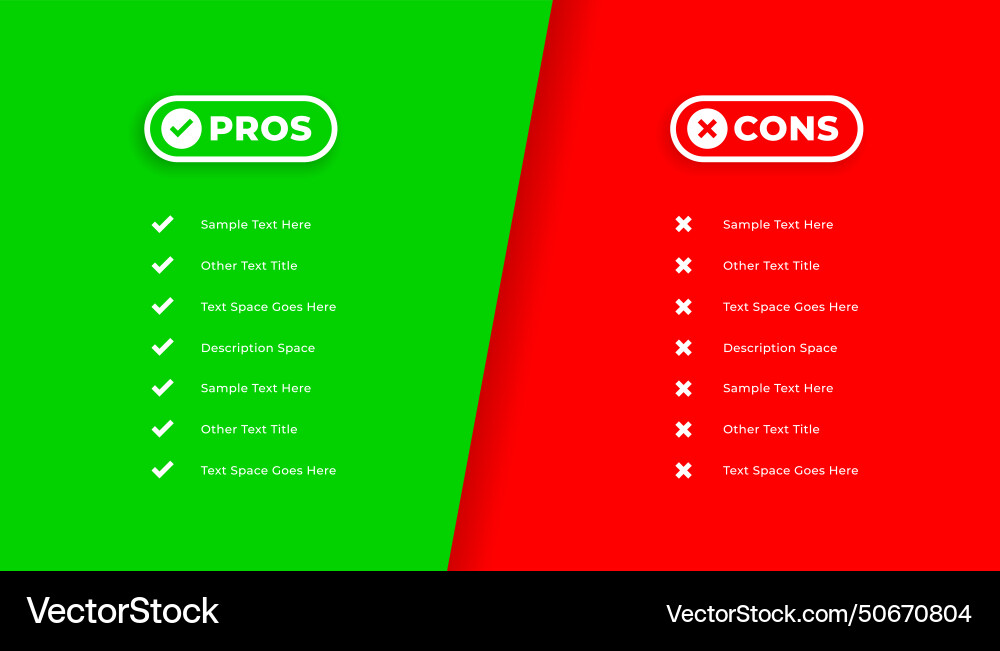 Modern pros and cons comparison list design vector image