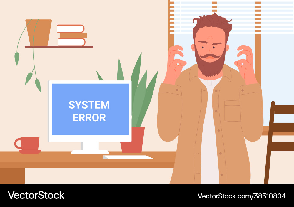 Office worker and broken computer angry Office worker and broken computer angry vector image