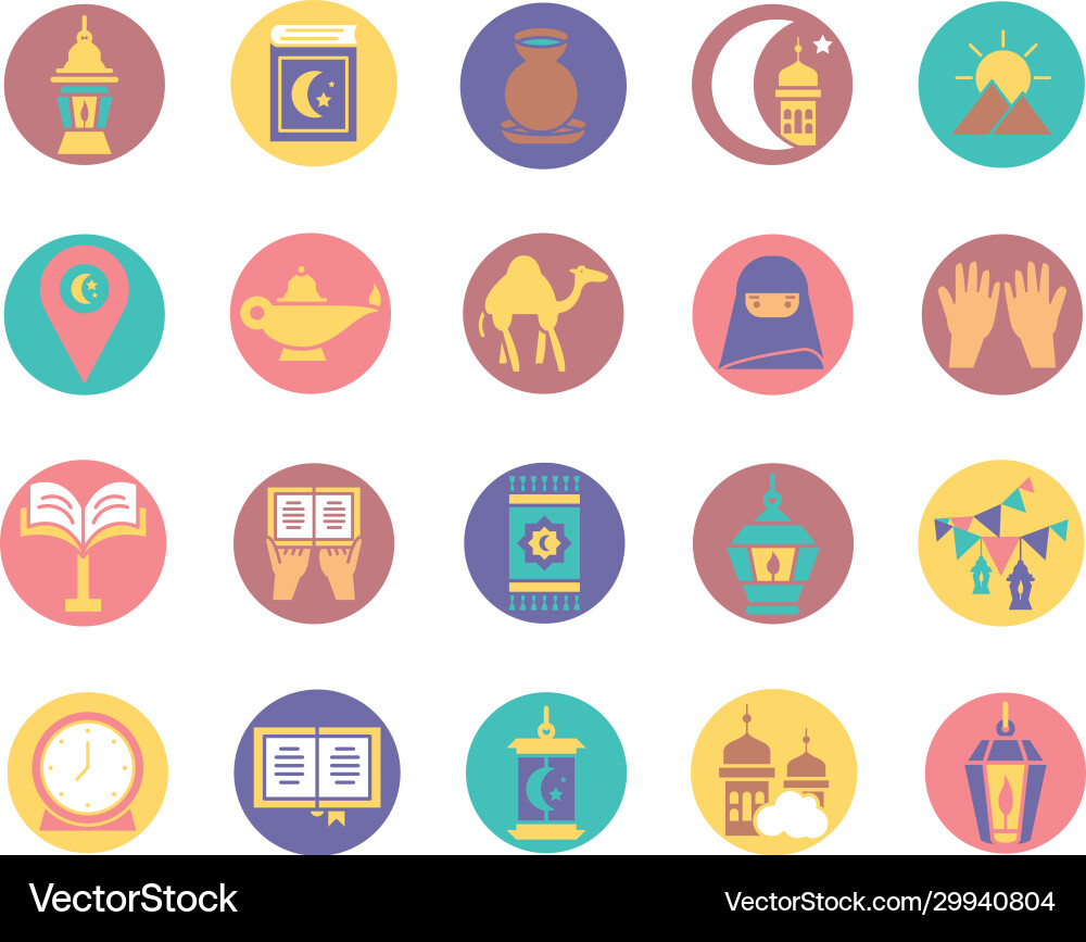 Ramadan concept icons set block style vector image
