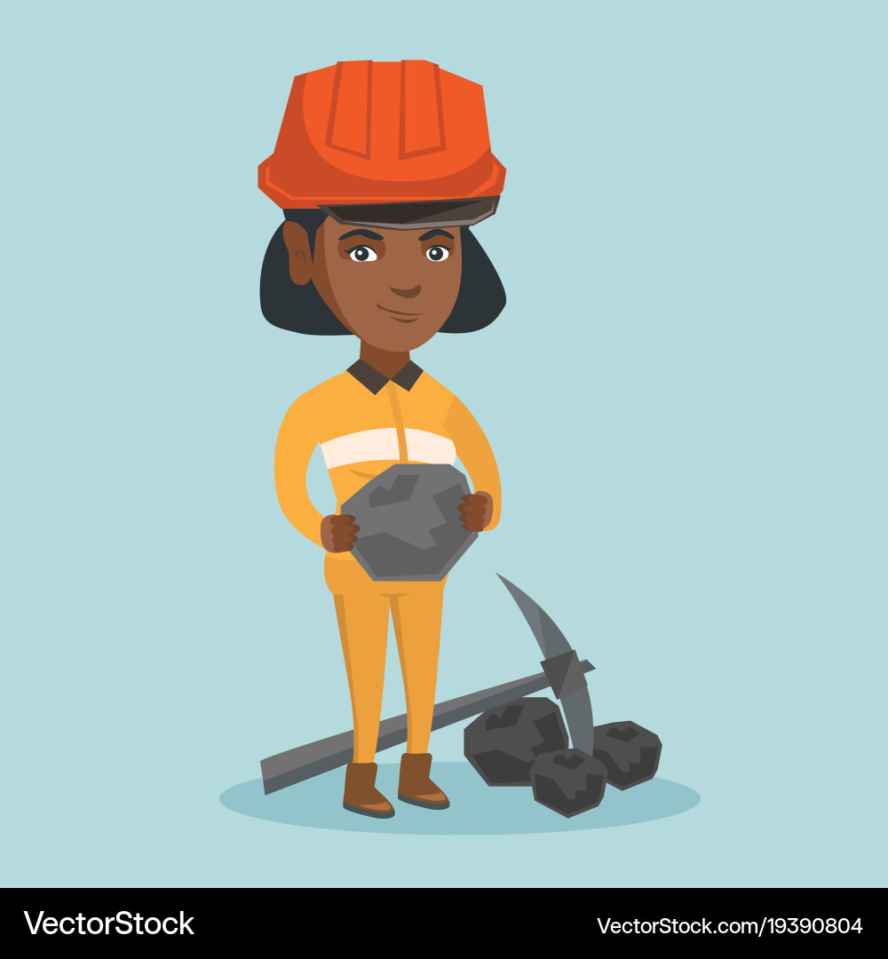 Young miner in hard hat holding a piece of coal Vector Image