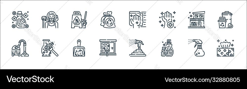 Cleaning line icons linear set quality Cleaning line icons linear set quality vector image