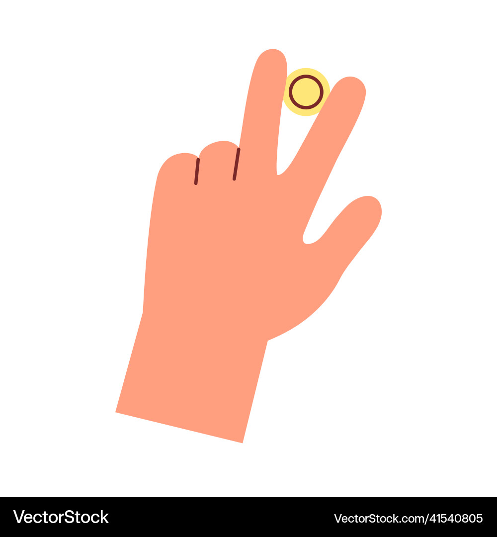 Coin squeezed between index and middle fingers Vector Image