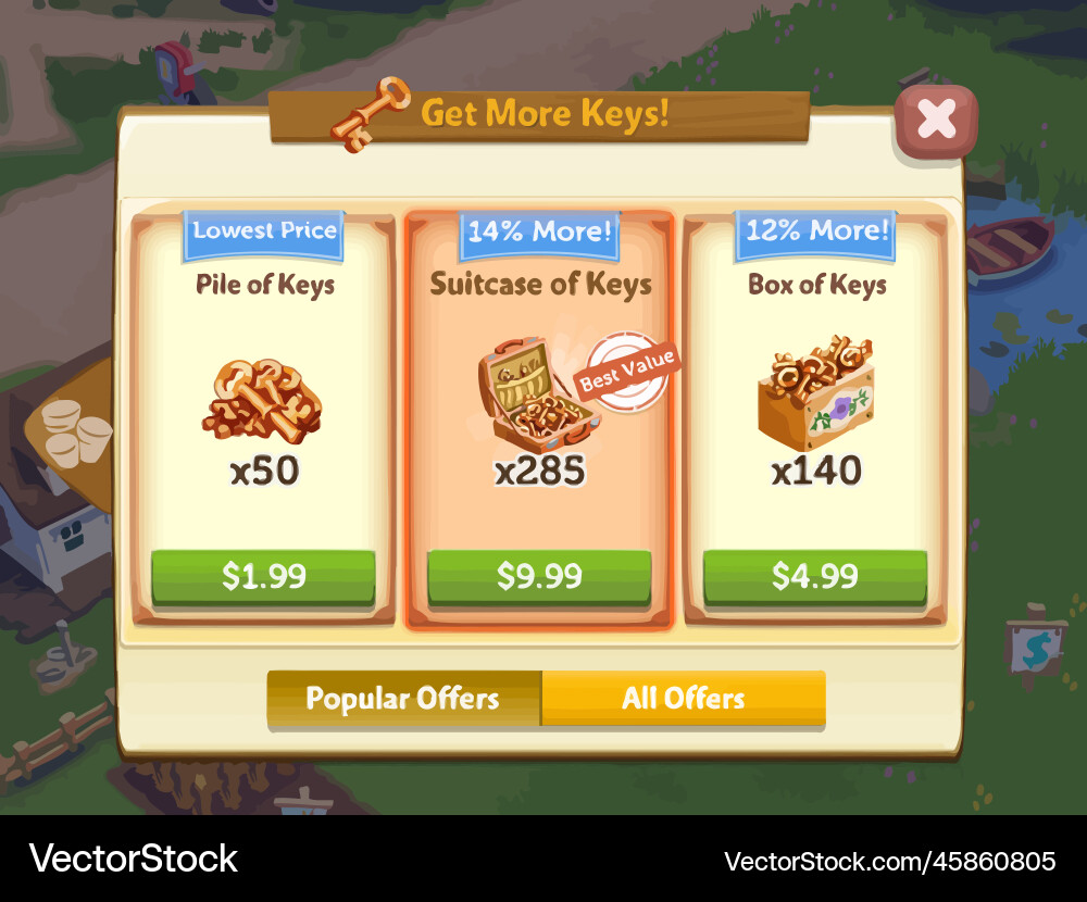 Complete set of level button game ui pop-up icon Vector Image