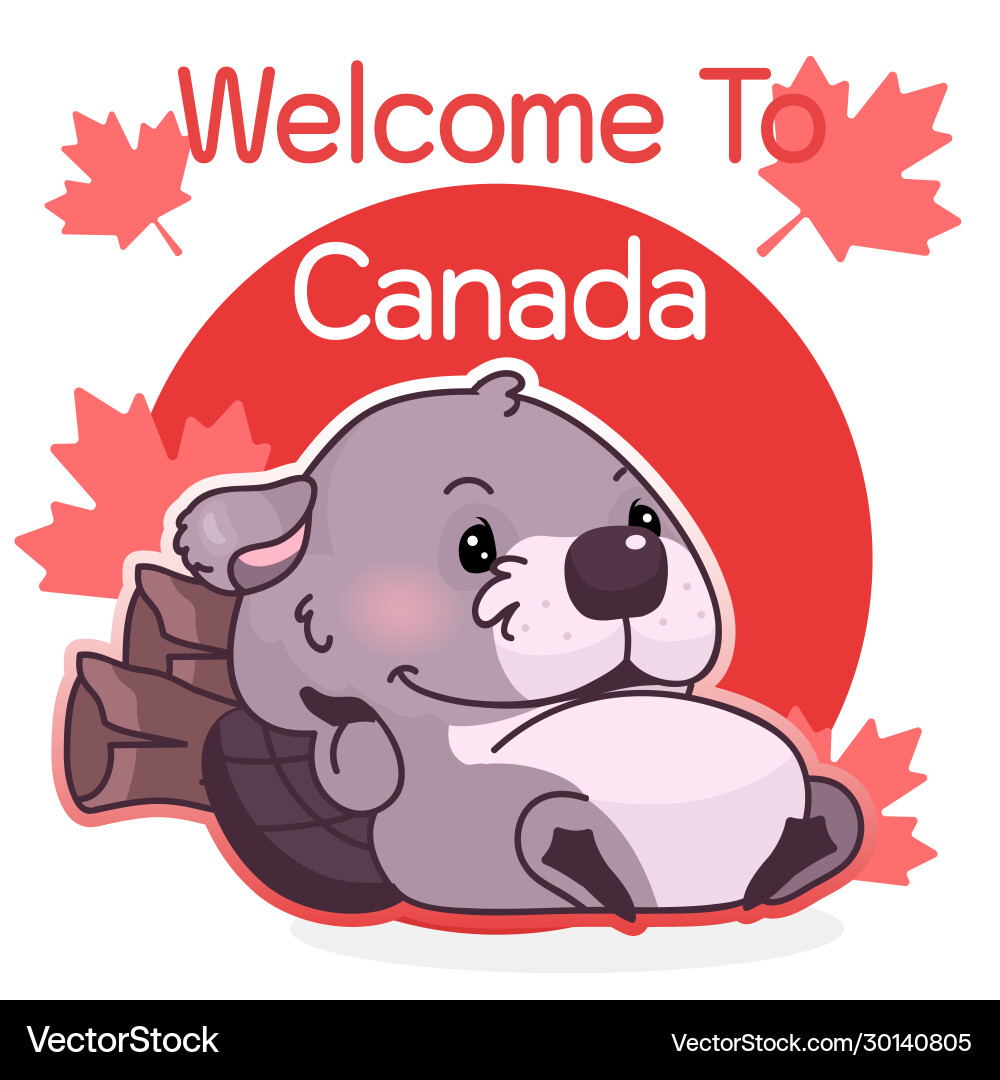 Cute lazy beaver canadian symbol kawaii character Cute lazy beaver canadian symbol kawaii character vector image