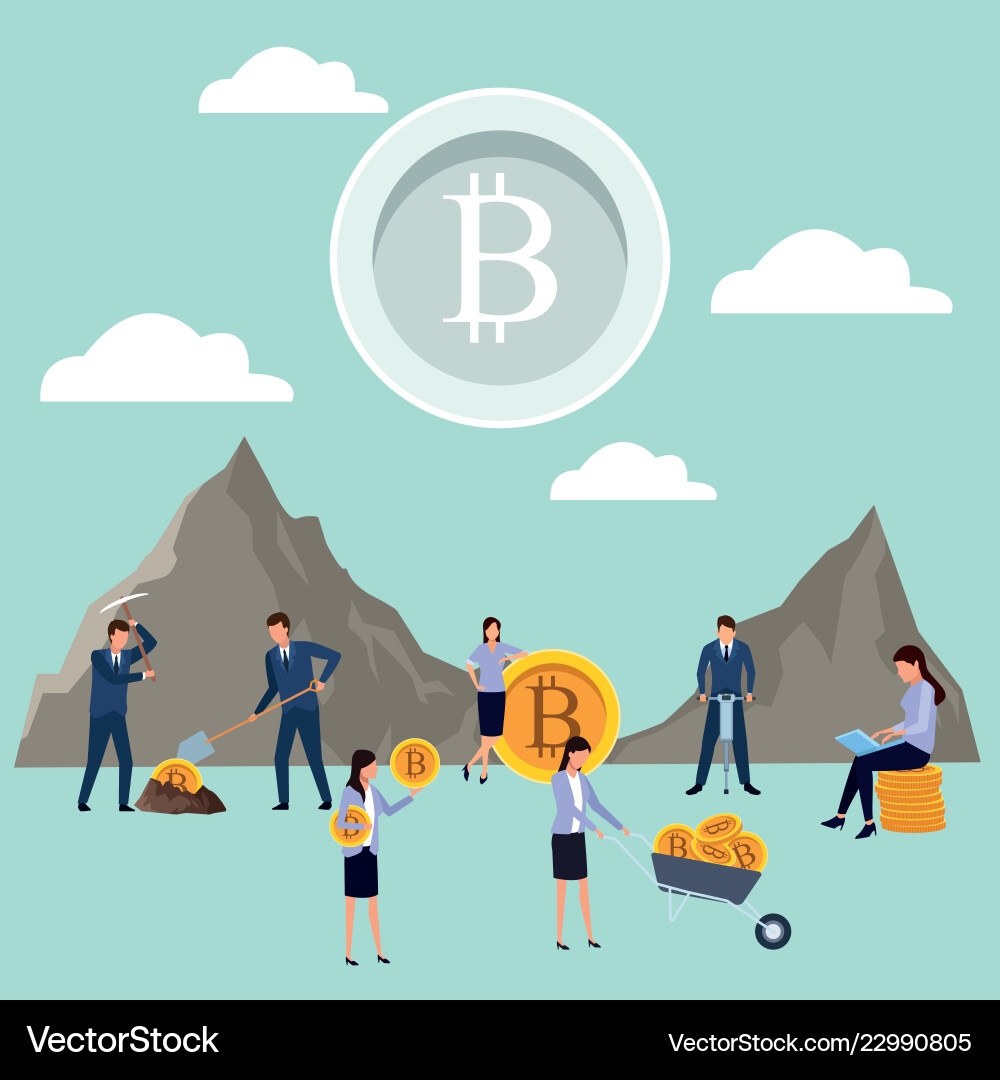 Digital mining bitcoin teamwork Digital mining bitcoin teamwork vector image