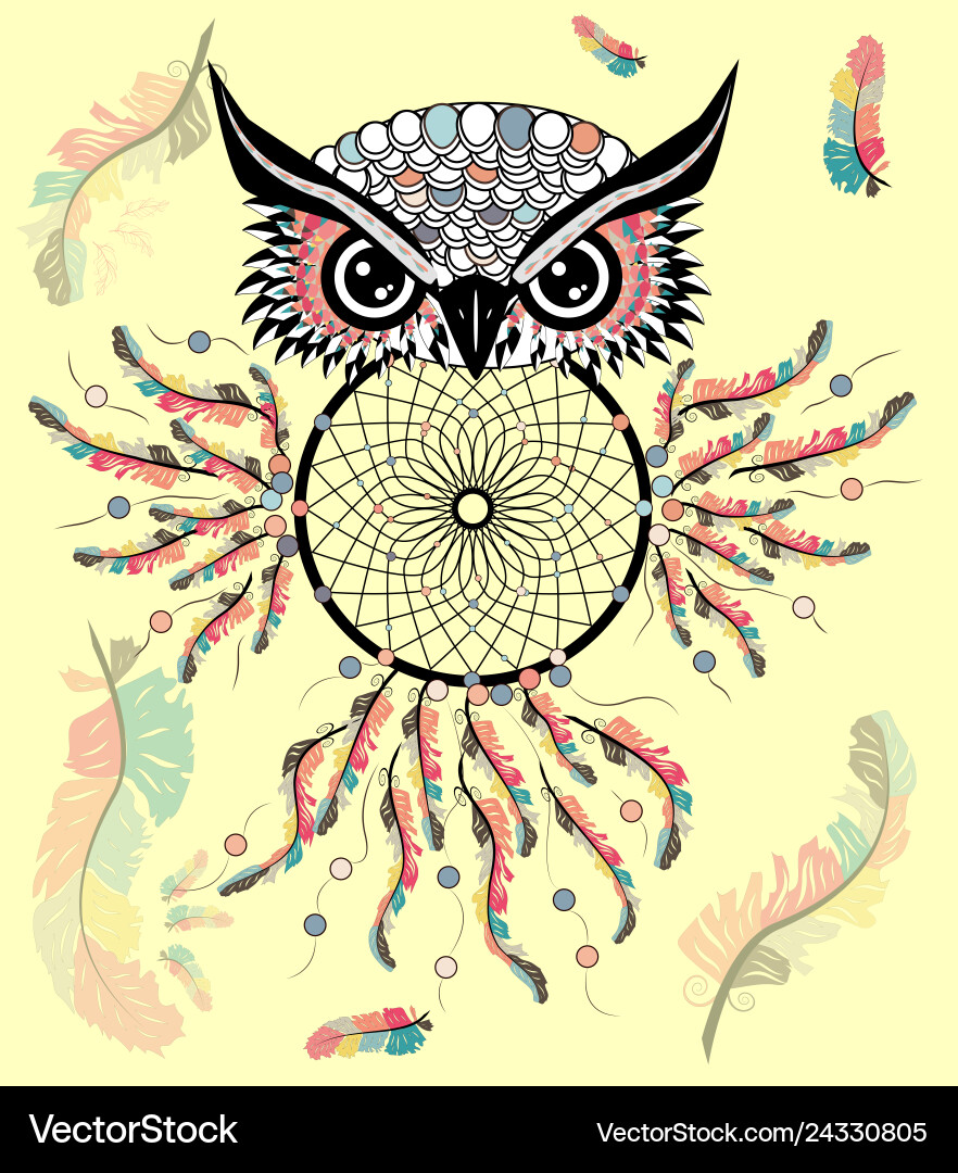 Dreamcatcher with owl entangle abstract bird Vector Image