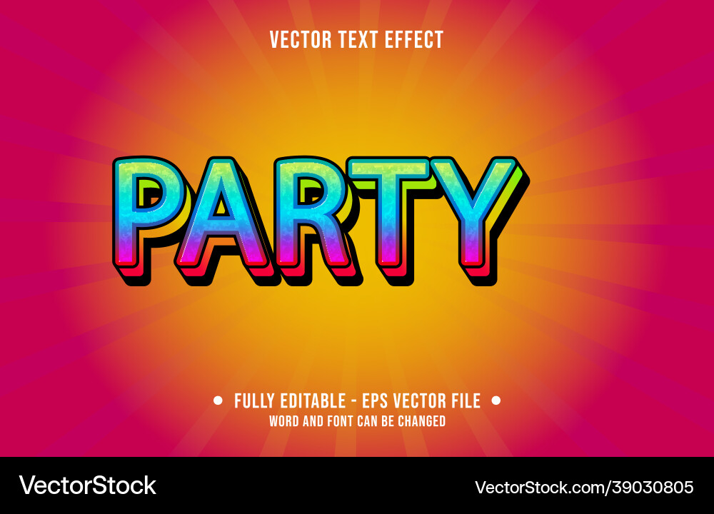 Editable text effect gradient style party rainbow vector image