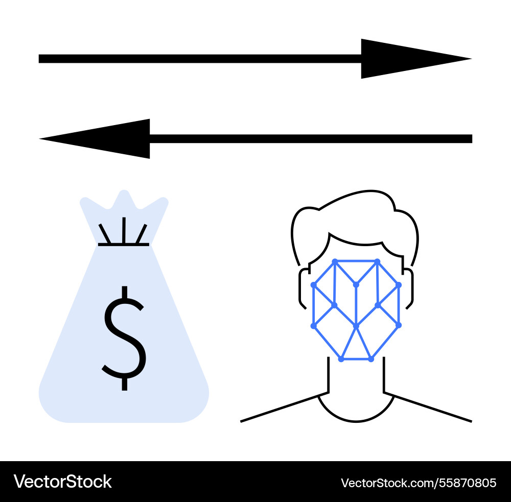 Face recognition linked to payment transactions Vector Image