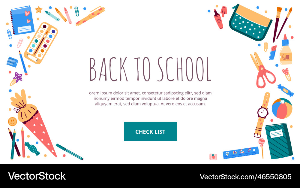 Frame with school stationery objects Frame with school stationery objects Vector Image