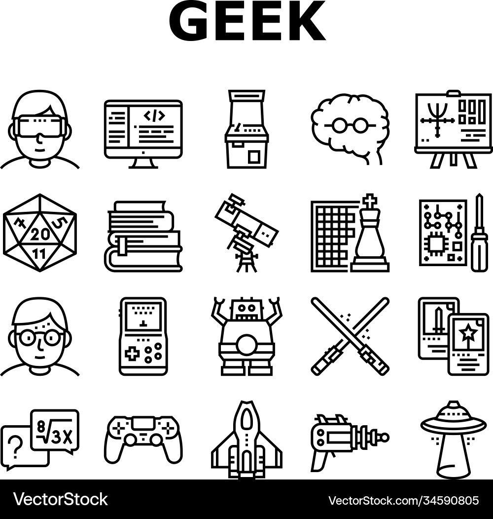 Geek nerd and gamer collection icons set Vector Image