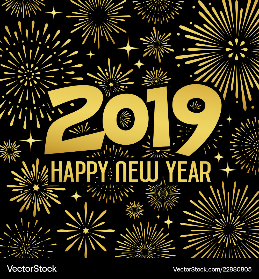 Happy new year 2019 message with firework gold vector image