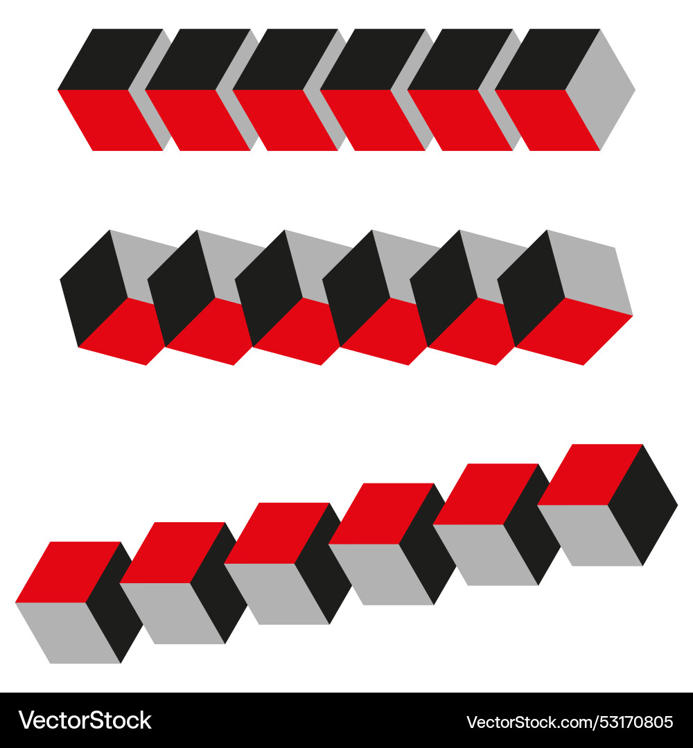 Isometric cube patterns red black and gray 3d Vector Image
