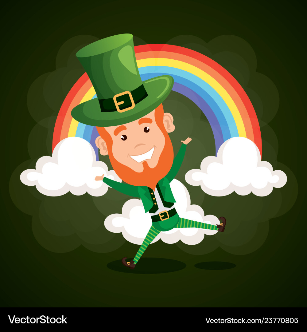 Leprechaun with rainbow saint patrick card Vector Image
