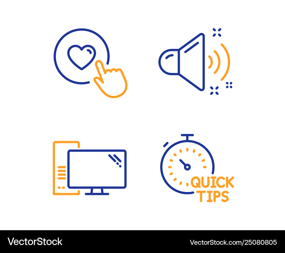 Loud sound computer and like button icons set Loud sound computer and like button icons set vector image