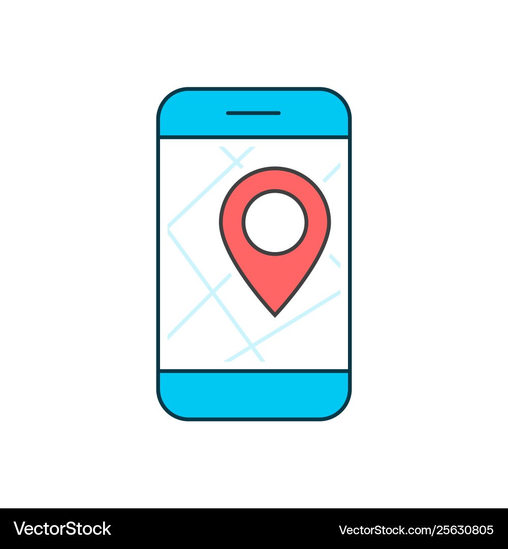 Pin pointer on smartphone screen outline icon Pin pointer on smartphone screen outline icon vector image