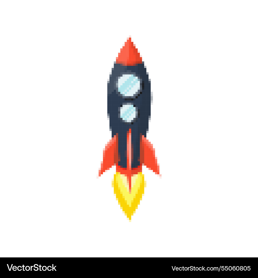 Pixel art rocket with fiery trails retro games Vector Image