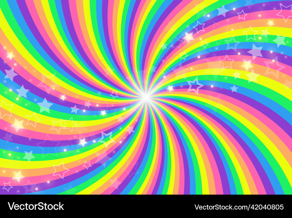 Rainbow swirl background with stars radial Rainbow swirl background with stars radial vector image