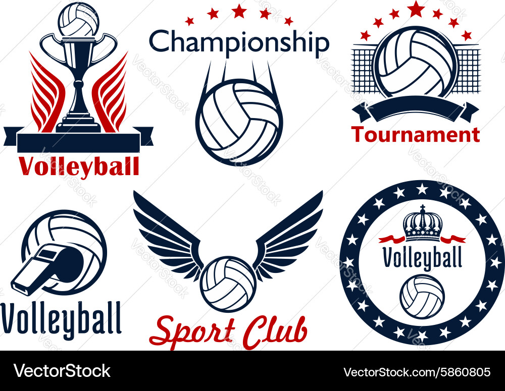 Volleyball Tournament & Club Icons Vector Image