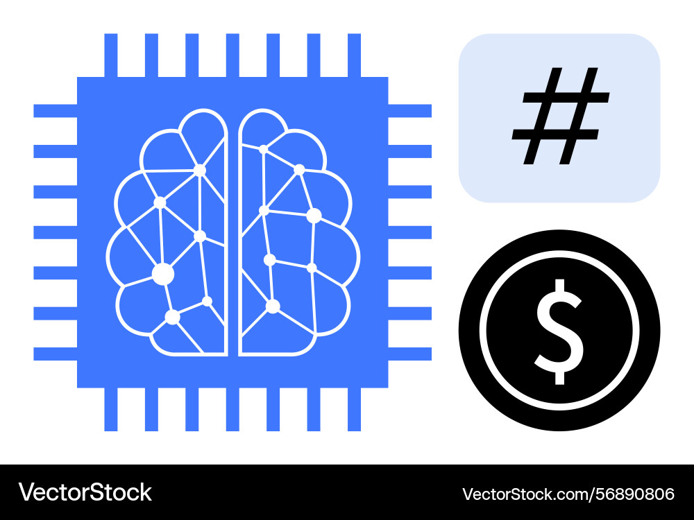 Artificial intelligence brain inside microchip Artificial intelligence brain inside microchip vector image