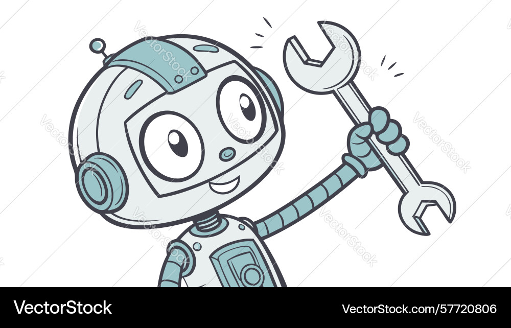 Cute robot with wrench for tech engineering Vector Image
