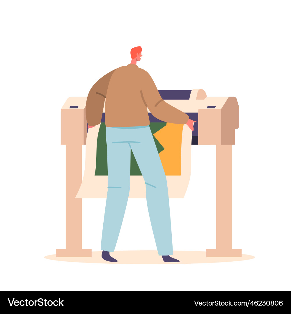 Designer using widescreen offset printing machine Designer using widescreen offset printing machine vector image